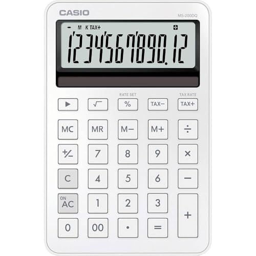 CASIO MS-200DQ Calculadora de Escritorio pequeña con Frontal de Aluminio y Estilo Elegante, Blanco