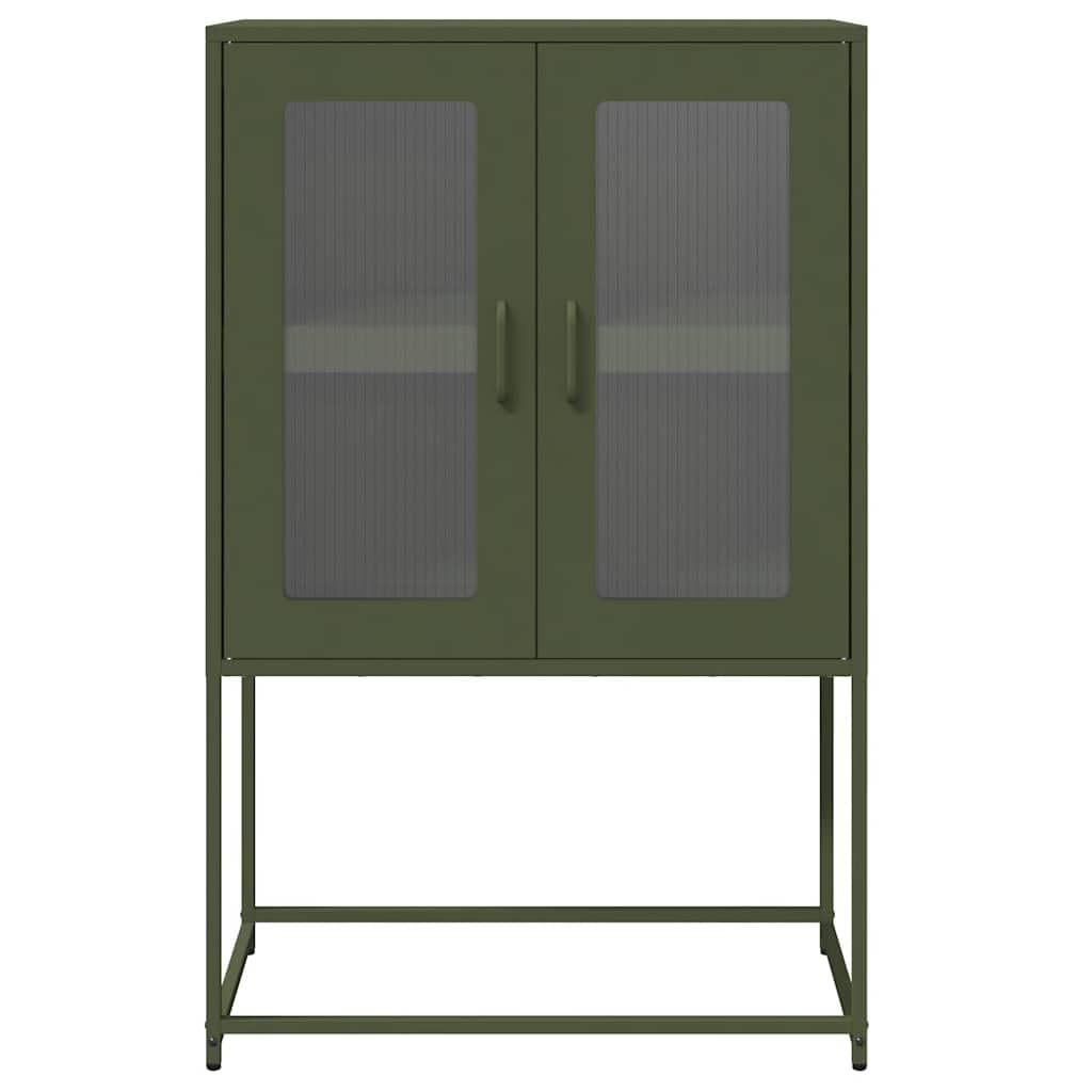 Credenza Verde Oliva in Acciaio Laminato a Freddo 68x39x107 cm con 4 Scomparti e 2 Ante, Mobile Portaoggetti Robusto e Stabile per Ampio Spazio di Conservazione,