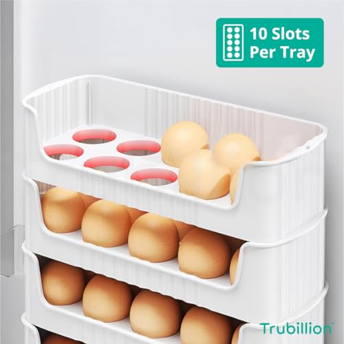 Image of EggNest Stackable Egg Tray Set of 3, 30 Egg Storage, 10 Slots Per Tray, Space-Saving Organizer for Fridge Side Door, Tabletop & Cabinet, BPA-Free, Durable, Detachable, Freezer Safe