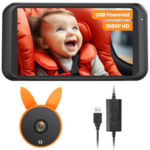 Image of Babyvue USB Baby Car Camera Plug-Play, 4.5" 1080P Easy Setup Backseat Camera with Flexible 360 Rotation, Clear Picture Rear Facing Car Seat Baby Monitor