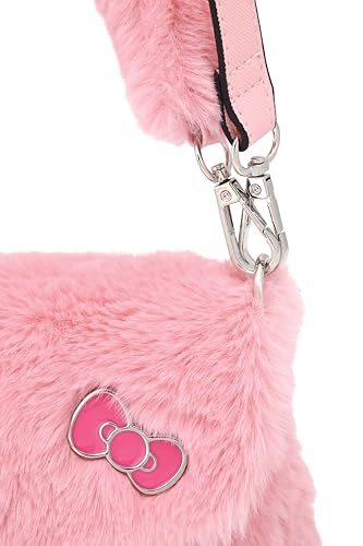 Sanrio Hello Kitty Handbag for Women | Faux Fur Purse with Saffiano Trim | Cute Hello Kitty Shoulder Bag, Crossbody Tote Bag, or Small Travel Purse | Ages 3+4