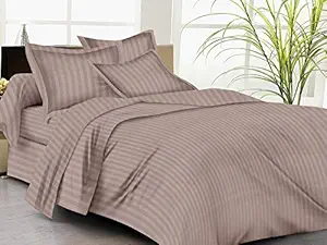 Divine Homes Premium Embossed Microfiber Solid Color Striped Double Bed Sheet with 2 Large Size Pillow Covers; Light Chocolate; 90x100 inches and 18x28 inches Pillow Covers