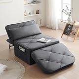 Vonanda Sofa Bed Plus, Convertible Chair 5 in 1 Multi-Function Folding Ottoman Modern Curved Linen Guest Bed with Lock-in Feature for Apartment, Classic Dark Gray