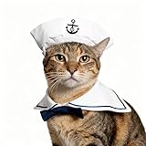Enjoying Cat Dog Sailor Costume Hat Navy Tie Collar Adjustable