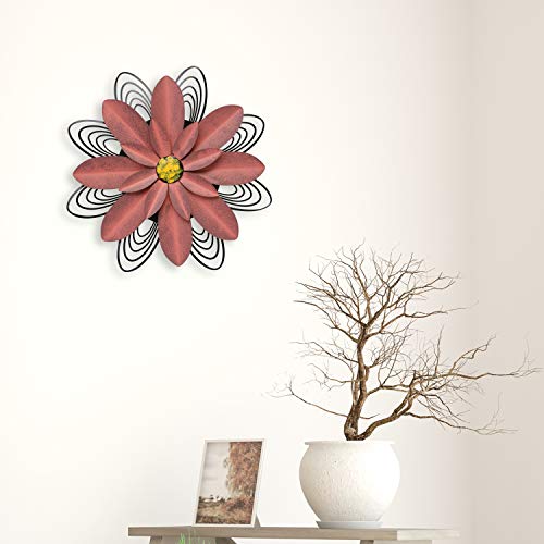Hanizi Wall Sculptures Wall Art 13 Inches, Metal Pink Flower Wall Decor Fence Yard Decoration #TOP1
