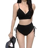 [TEEN KEEP] 水着 レディース 体型カバー ビキニ タンキニ 体型カバー ラッシュガード 上下セット セット セパレート オーバーサイズ 可愛い 無地 黒 中学生 高校生 20代 30代 40代 ママ水着 二の腕 ウエスト お尻 太もも カバーアップ (JP, アルファベット, XL, ブラック)