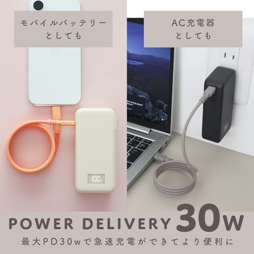MOTTERU コンセント一体型 モバイルバッテリー 10000mAh PD30W入出力 2in1 残量表示ディスプレイ PSE適合製品 MOT-MBAC10001-EC の商品画像 2