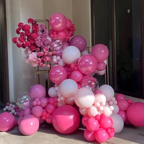 Image of 100pcs Hot Pink Balloons, Helium Quality 12 inch Bright Pink Latex Party Balloon for Birthday, Wedding, Engagement, Bridal Shower, Bachelorette Princess Party Supplies(66ft Ribbons)