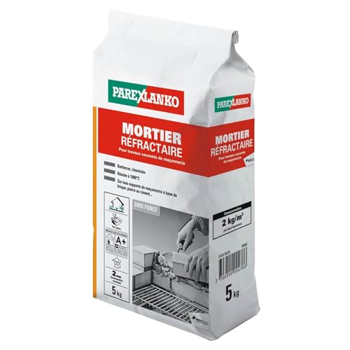 Parexlanko - Mortier Réfractaire - Gris - Montage de briques ou de pierres exposées à des températures élevées - Spécial barbecue et cheminée - 5kg
