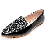 Cattle Shop Flats for Women Rhinestone Pointed Toe Sequins Glitter Loafers Flat Shoes Black, 10