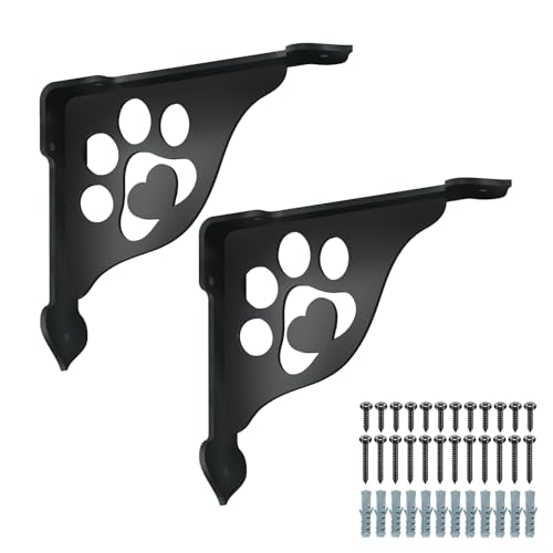 SUPERDANT 2 Pack Shelves Brackets Paw Prints Heavy Duty Metal Shelf Brackets Decorative Wall Shelf Black Iron Shelving Bracket for Kitchen Bookshelf Fireplace Mantel Corbels Corner Gift 8.3x6.8in