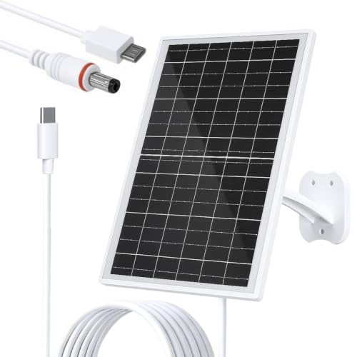 FUTUREZEN 13W Solar Panel for Security Cameras 5V Solar Charger with USB-C/Micro USB/DC 5.5x2.1mm Ports IP66 Waterproof 360 Adjustable Mount & 7.2ft Cable