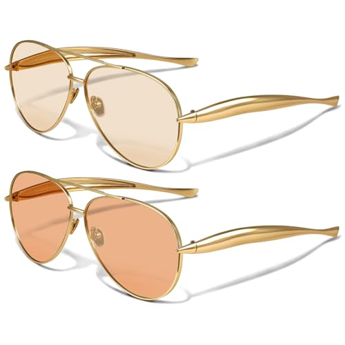 YDAOWKN Retro Gold Aviator Sunglasses for Women Men Metal Oversized Sunnies by YDAOWKN - Used condition - US$10.86
