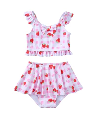 Image of Saeaby Toddler Little Girls Swimsuit Summer Halter Ruched Tankini 2 Piece Bathing Suit for Girl Beach Swimwear 3-8Y
