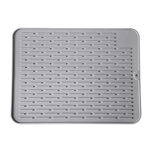 Silicone Dish Drying Mat for Multiple Usage,Easy clean,Eco-friendly,Super Sturdy Silicone Dish Drying Mat and Trivet, Dishwasher Safe, Heat Resistant (Gray, M 15.7×11.8inch)