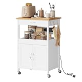 WOLTU Isola Cucina con Ruote Girevoli e 2 Prese AC, Carrello Cucina con Cassetto, Ripiano ...