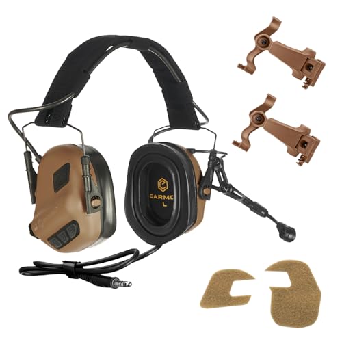 EARMOR M32X PLUS Military Headset Electronic Earmuffs for Shooting with MIC Nato TP120 & U-174 Connector and ARC Rail Helmet Adapters Ear Muffs for Noise Reduction with 5X Sound Amplification