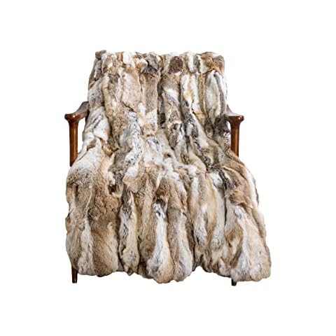 48 x 84in Natural Tan Luxury Soft Premium Quality Durable Natural Rabbit Fur Bed Throw Blanket, Rug, Real Fur Good Buy Hot Carpet,Rabbit Fur Blankets/Plates Cover