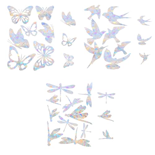24 Pcs Vinilos para Ventanas, Pegatinas Decorativas Ventanas Cristales Doble Cara, Decoración Hogar Primavera Verano, adhesivos cristales, Patrón de mariposa, libélula y pájaro