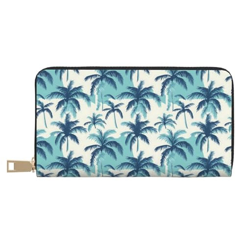 Leather Thin Slim Wallets for Women Men - Fashion Green Hawaiian Style Print Card Wallet Holder with Zipper