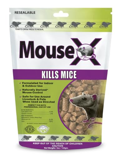 MouseX Rodent Control Bait Pellets for Rats & Mice Indoor & Outdoor Use Pellets | 5 oz. Bag | Poison Free Pet Safe
