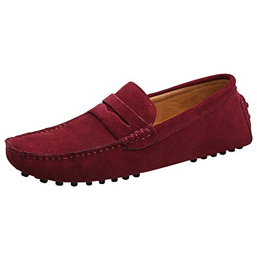 JIONS Men s Driving Penny Loafers Suede Driver Moccasins Slip On Flats Shoes Low Top Slip-ons A- Burgundy 13 D(M) US EU 49