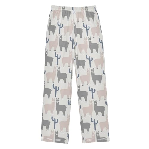 ZZXXB Retro Llama Cactus Boys Long Pants Soft Trousers Elastic Waist Kids Lounge Bottoms with Pockets S-XL