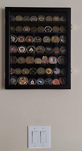 DisplayGifts Military Challenge Coin Display Case Rack Sport Pin Medal Poker Chips Cabinet Shadow Box Frame with Lockable Door Black Finish