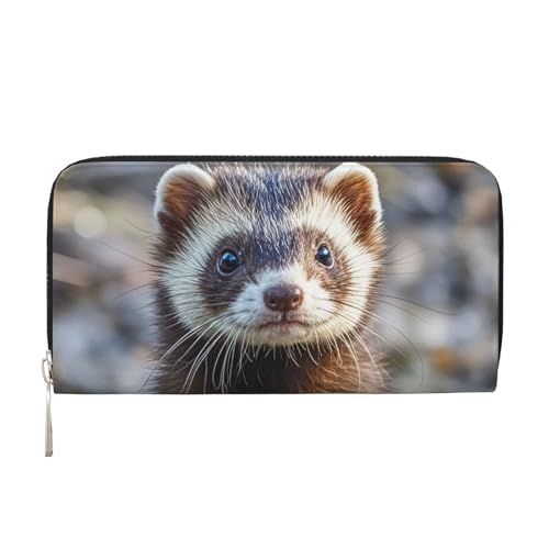 Pu Leather Wallet For Women Girl, Zip Around Credit Card Holder Hairy Ferret Long Wallet Clutch Purse Waterproof Travel Handbag