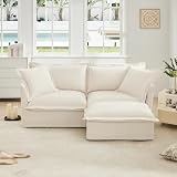 Slipcovered Sectional Sofa 2 Seater Couch with Convertible Ottoman, Wide Deep Seat L...