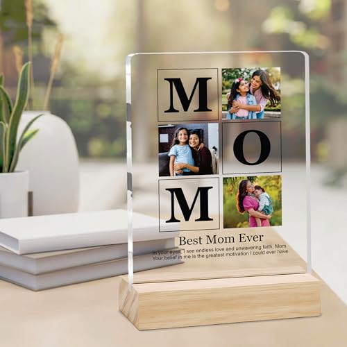 Image of Giftplease Customized Photo Frame With Wooden Stand | Personalised Printed Photo & Text Frame | Gift For Mom | Birthday | Mother's Day | (Transparent, 6x8 Inches, Tabletop) m 08