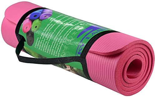 SKY LAND Non-Slip Yoga Mat 10mm | Extra Thick & Cushioned NBR Exercise Mat for Yoga Pilates HIIT & Home Workouts | Lightweight with Carrying Strap | 183x61cm | EM-9315-R (Red)