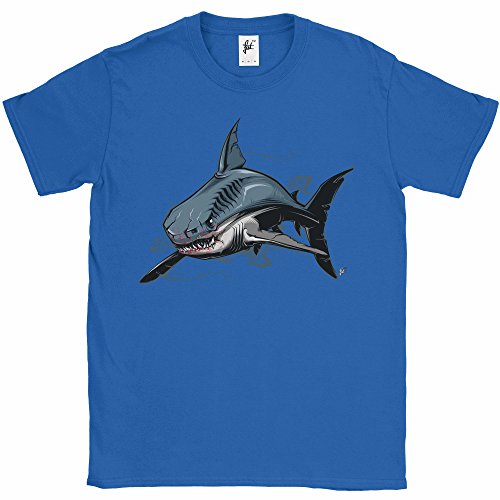 Image of Fancy A Snuggle Scary Great White Shark with Blood On Face Mens T-Shirt Royal Blue Medium