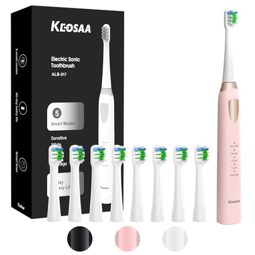 Brosse à dents sonique rose avec 8 têtes de rechange et minuteur pour femme