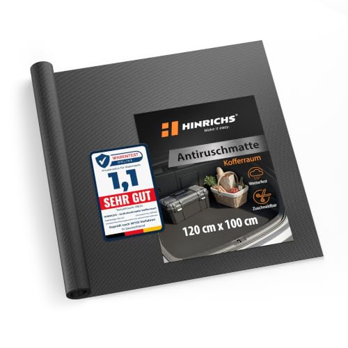 Hinrichs Antirutschmatte Auto 120 x 100 cm - Kofferraummatte zuschneidbar & wasserdicht - Anti Rutsch Matte, Schmutzfangmatte & Schubladenmatte - Gummimatte Kofferraum - Unterlage für Hundebox