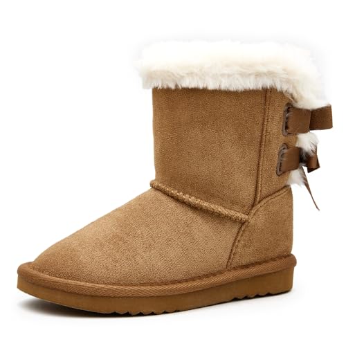 EasyStar Kids' Classic Bow-Tie Warm Fur Mid-Calf Snow Boots for Girls and Boys