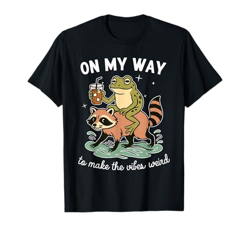 Raccoon Frog On My Way to Make The Vibes Weird Raccoon Frog T-Shirt