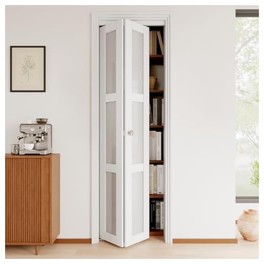 JuJuBon Bifold Doors, 24"x 80" 3-Lite Tempered Frosted Glass Closet Door with Sliding Hardware Kit, Interior Bi Fold Doors for Pantry, Solid Build Quality & Easy Install, White
