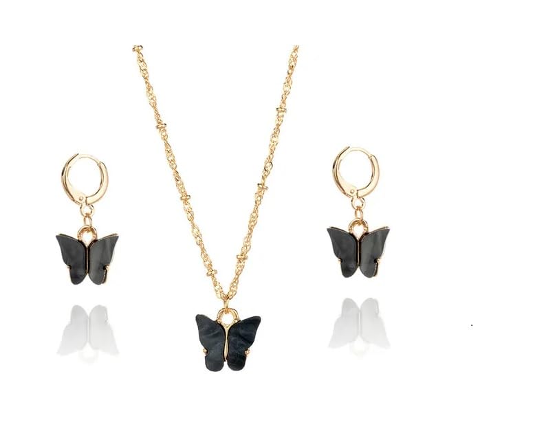 ARZONAI Fashion Cute Minimalist Multi Color Butterfly Necklace Set Acrylic Butterfly Necklace Earring Set For Women (Black) (B0D1P4GW8B) Amazon Price History, Amazon Price Tracker