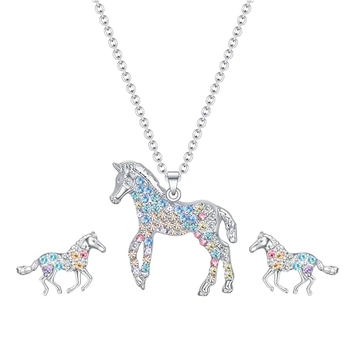 jagosen Boucles D'oreilles Femme Argent Collier Cheval Fille Parure Bijoux Femme Boucles D'oreilles Collier Cheval Pendentif Ensemble Cadeau Noel Pour Fille