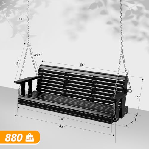 Image of VINGLI 2026 Upgraded 5 FT Wooden Porch Swing, 880 LBS Heavy Duty, Black