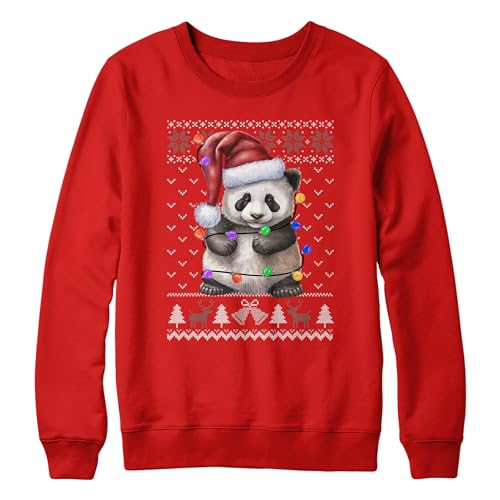 Image of Purple Print House Panda Christmas Kids Sweatshirt School Xmas Jumper Day Boy Girl Sweater Santa, 12-13 Years, Red