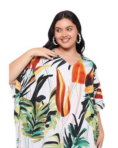 Image of Gypsie Blu Women Plus Size Kaftan Dress Beach Cover Up Maxi Dresses for Women, V-Neck Kimono Sleeve 1X-3X