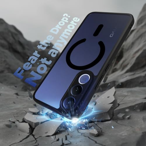 Image of RIGGEAR Shockproof Sleek Hybrid Armor Magnetic Back Cover Case Compatible with MagSafe Accessories for Vivo V70 FE 5G (Clear PC + Black TPU Bumper)