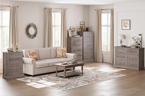 FACBOTALL 6 Drawer Dresser, 56'' Tall Dresser with Mental Double Handles, Chest of Drawers for Hallway Living Room, Wash Gray - Image 5