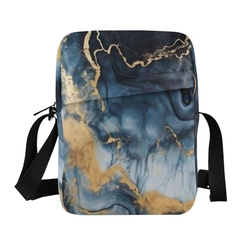 Crossbody Bag Navy Blue Gold Marble Messenger Bag for Women Men Purse Shoulder Bag Satchel Bag with Adjustable Strap 214A4815