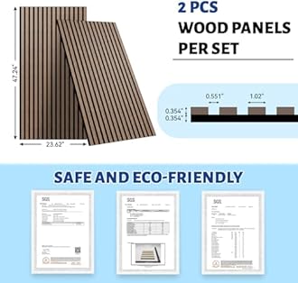 AKK-Star Wood Slat Acoustic Panels (2 Pack/47.2"x23.6"/Covers 15.5 Sq. Ft.) – 3D Textured Wall Panels for Noise Reduction & Modern Decor, Soundproof Panels for Living Room & Bedroom (22# Black)