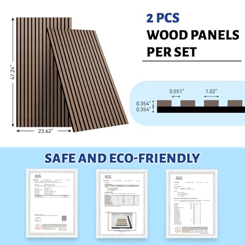 AKK-Star Wood Slat Acoustic Panels (2 Pack/47.2"x23.6"/Covers 15.5 Sq. Ft.) – 3D Textured Wall Panels for Noise Reduction & Modern Decor, Soundproof Panels for Living Room & Bedroom (22# Black)