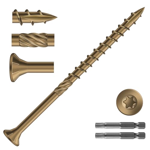 Image of #9 x 3 Inch Deck Screws (316Pcs) 4lb. Carbon Steel, Yellow, Flat Head, Rust Resistant epoxy Coated, with T25 Star Bit