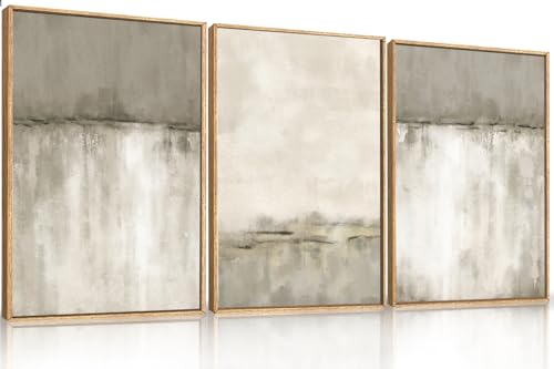 KAIRNE Large Neutral Gray Tan Framed Canvas Wall Art Set,